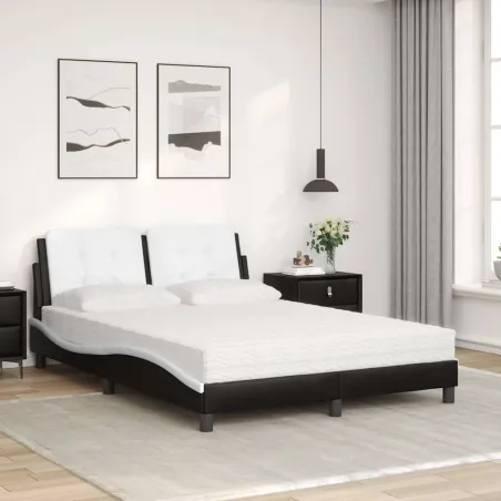 Lit avec matelas Zadar noir et blanc 140x200 cm similicuir
