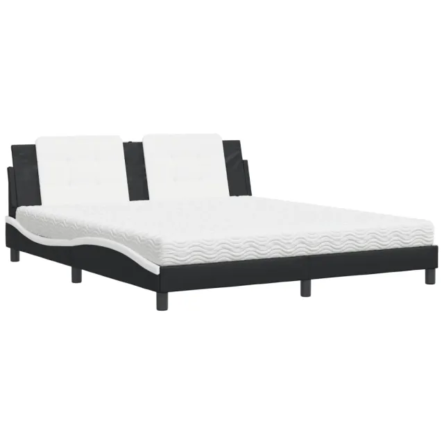 Lit avec matelas Zadar noir et blanc 180x200 cm similicuir