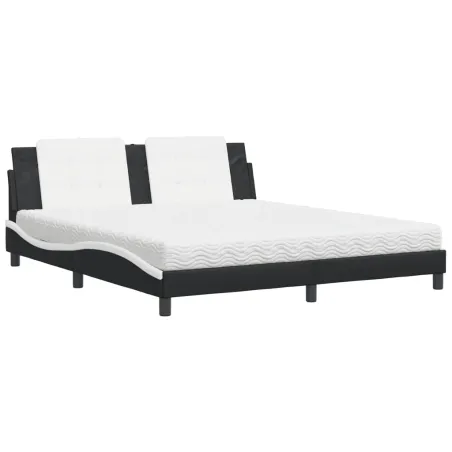 Lit avec matelas Zadar noir et blanc 180x200 cm similicuir