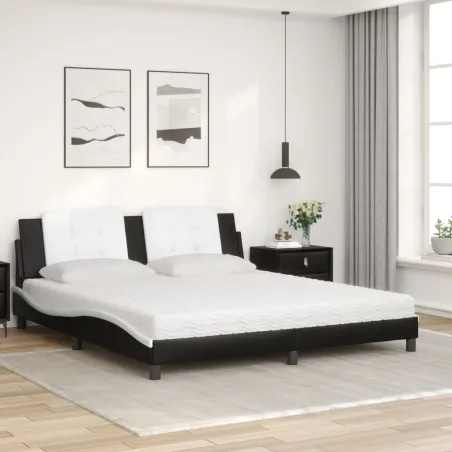 Lit avec matelas Zadar noir et blanc 180x200 cm similicuir