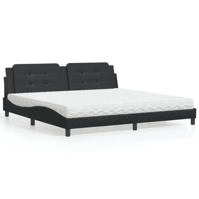 Lit avec matelas Zadar noir 200x200 cm similicuir