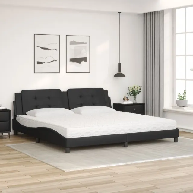 Lit avec matelas Zadar noir 200x200 cm similicuir