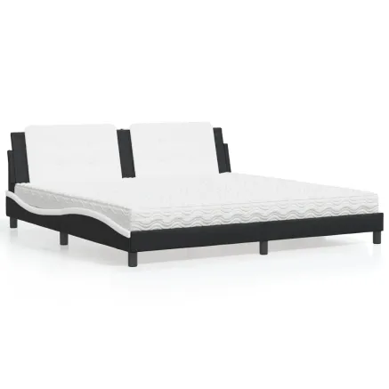 Lit avec matelas Zadar noir et blanc 200x200 cm similicuir