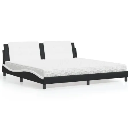 Lit avec matelas Zadar noir et blanc 200x200 cm similicuir