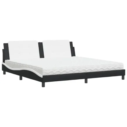 Lit avec matelas Zadar noir et blanc 200x200 cm similicuir 2