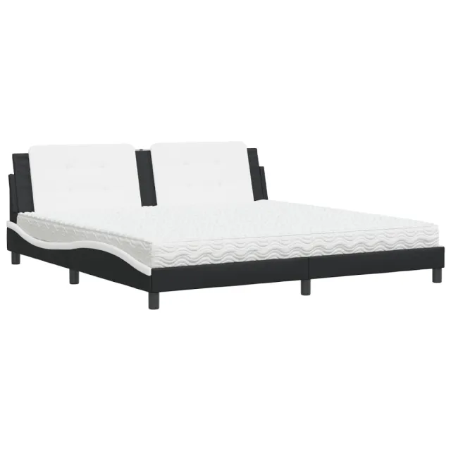 Lit avec matelas Zadar noir et blanc 200x200 cm similicuir