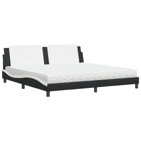 Lit avec matelas Zadar noir et blanc 200x200 cm similicuir