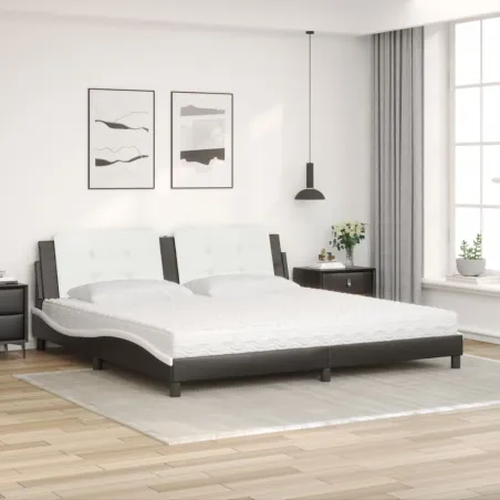 Lit avec matelas Zadar noir et blanc 200x200 cm similicuir