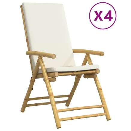 Chaises inclinables de jardin pliantes lot de 4 coussins bambou 2