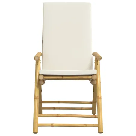 Ensemble de bistro pliante 3 pcs et coussins blanc crème bambou