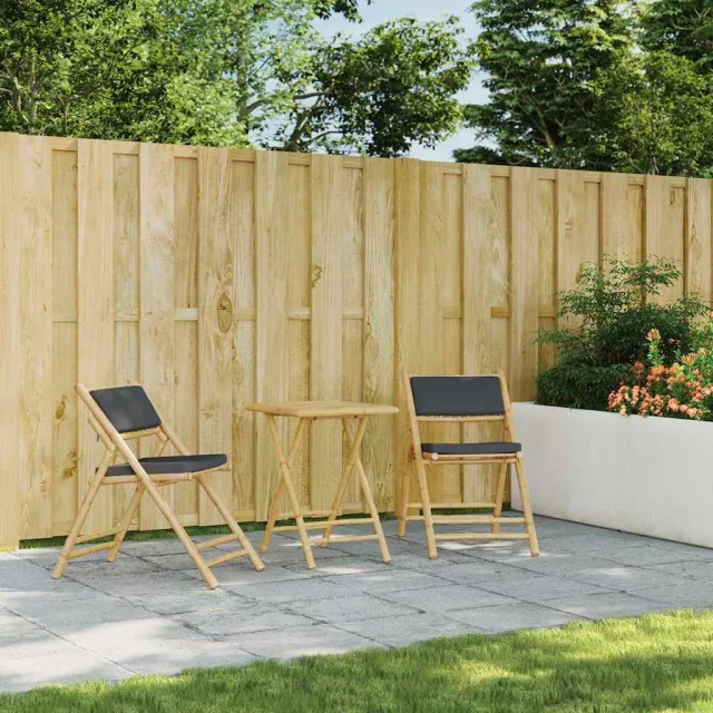 Ensemble de bistro pliante 3 pcs et coussins gris foncé bambou