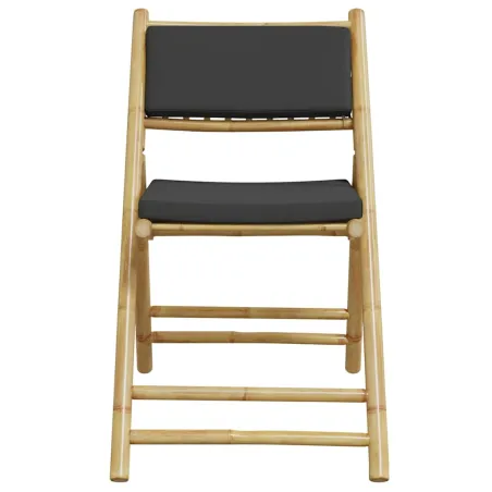 Ensemble de bistro pliante 3 pcs et coussins gris foncé bambou