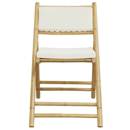 Ensemble de bistro pliante 5 pcs et coussins blanc crème bambou