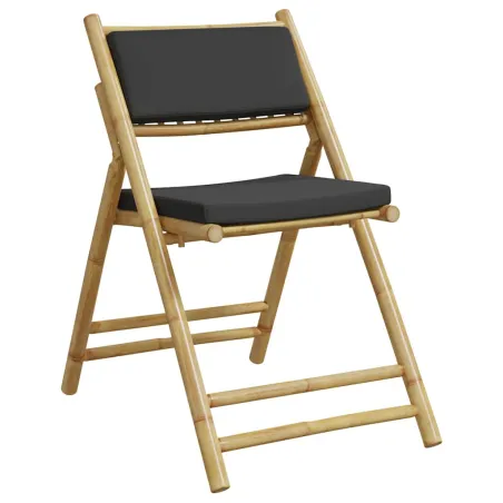 Ensemble de bistro pliante 5 pcs et coussins gris foncé bambou