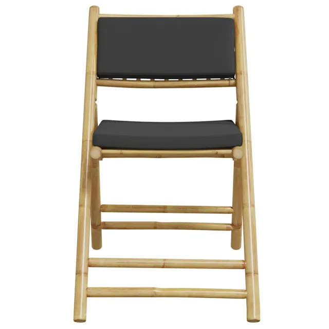 Ensemble de bistro pliante 5 pcs et coussins gris foncé bambou