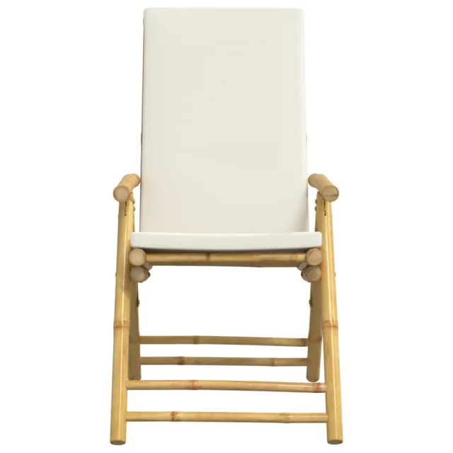 Ensemble de bistro pliante 3 pcs et coussins blanc crème bambou