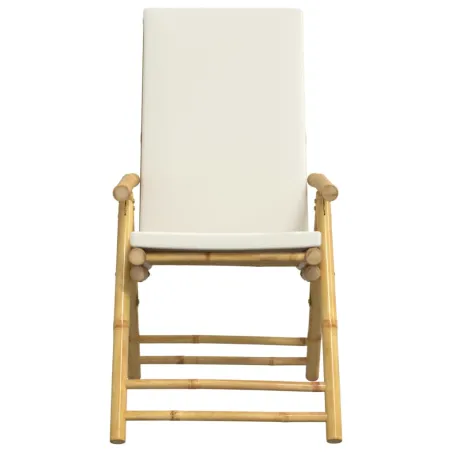 Ensemble de bistro pliante 3 pcs et coussins blanc crème bambou