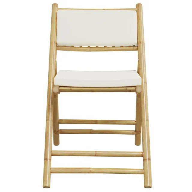 Ensemble de bistro pliante 3 pcs et coussins blanc crème bambou