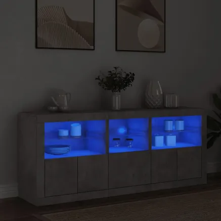 Buffet avec lumières LED gris béton 162x37x67 cm