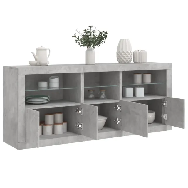 Buffet avec lumières LED gris béton 162x37x67 cm