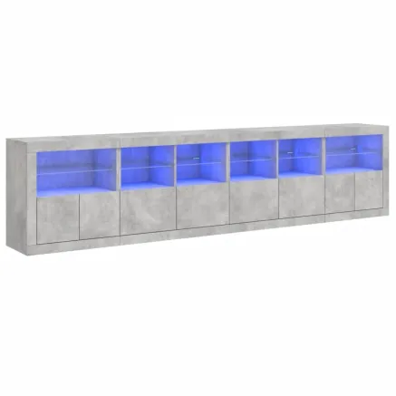 Buffet avec lumières LED gris béton 283x37x67 cm 2