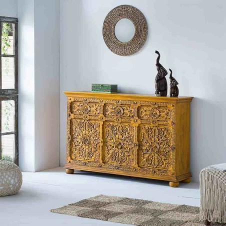 Buffet Alexandra House Living Jaune Fer Bois de manguier 45 x 96 x 147