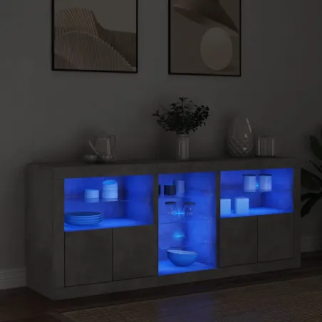 Buffet avec lumières LED gris béton 162x37x67 cm