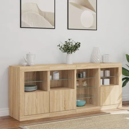 Buffet avec lumières LED chêne sonoma 164x37x67 cm
