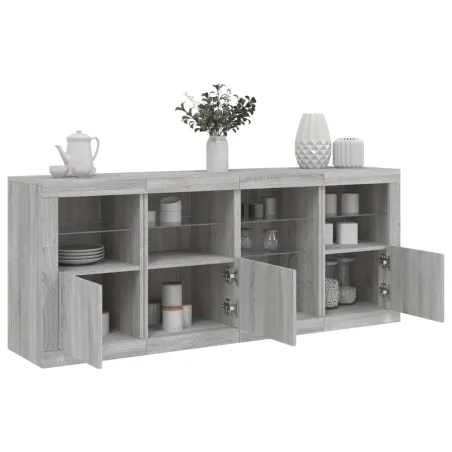 Buffet avec lumières LED sonoma gris 164x37x67 cm