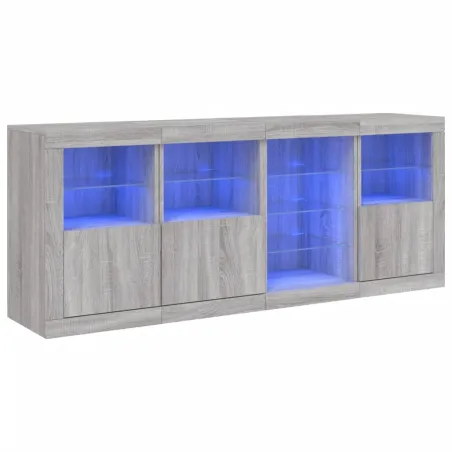 Buffet avec lumières LED sonoma gris 164x37x67 cm