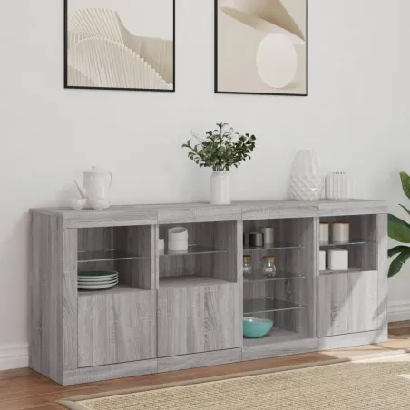 Buffet avec lumières LED sonoma gris 164x37x67 cm