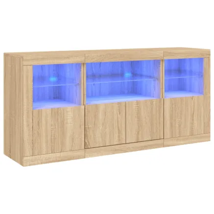 Buffet avec lumières LED chêne sonoma 142,5x37x67 cm 2