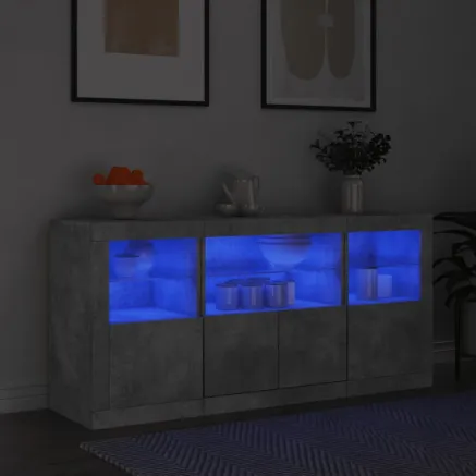 Buffet avec lumières LED gris béton 142,5x37x67 cm