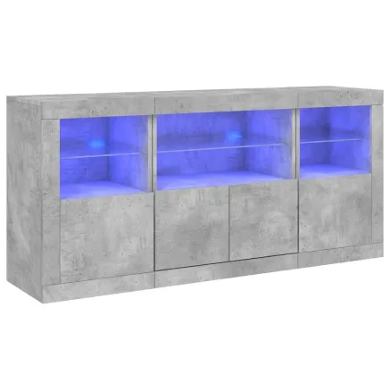 Buffet avec lumières LED gris béton 142,5x37x67 cm 2