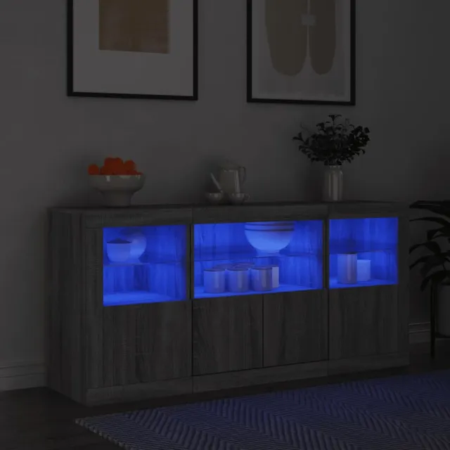 Buffet avec lumières LED sonoma gris 142,5x37x67 cm