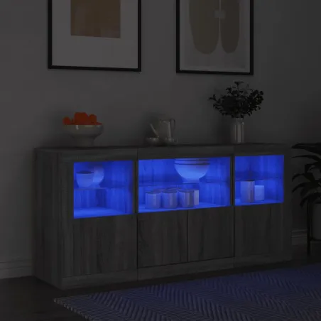 Buffet avec lumières LED sonoma gris 142,5x37x67 cm