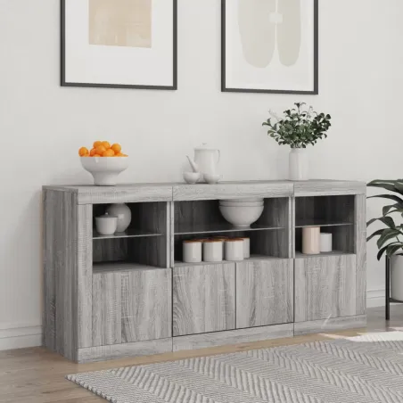 Buffet avec lumières LED sonoma gris 142,5x37x67 cm