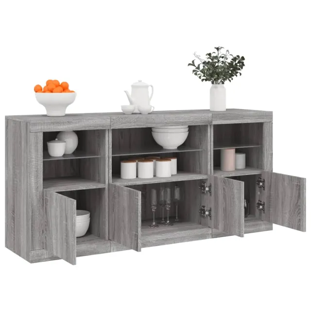 Buffet avec lumières LED sonoma gris 142,5x37x67 cm