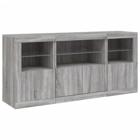 Buffet avec lumières LED sonoma gris 142,5x37x67 cm