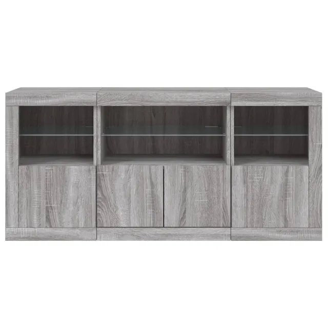 Buffet avec lumières LED sonoma gris 142,5x37x67 cm