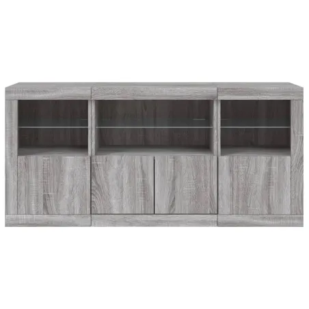 Buffet avec lumières LED sonoma gris 142,5x37x67 cm