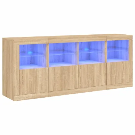 Buffet avec lumières LED chêne sonoma 163x37x67 cm