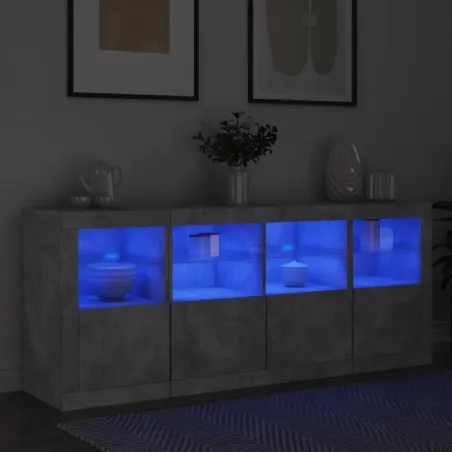Buffet avec lumières LED gris béton 163x37x67 cm
