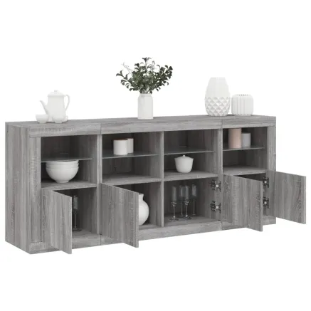 Buffet avec lumières LED sonoma gris 163x37x67 cm