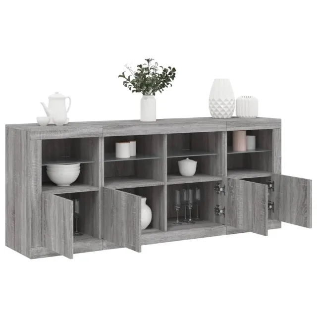 Buffet avec lumières LED sonoma gris 163x37x67 cm