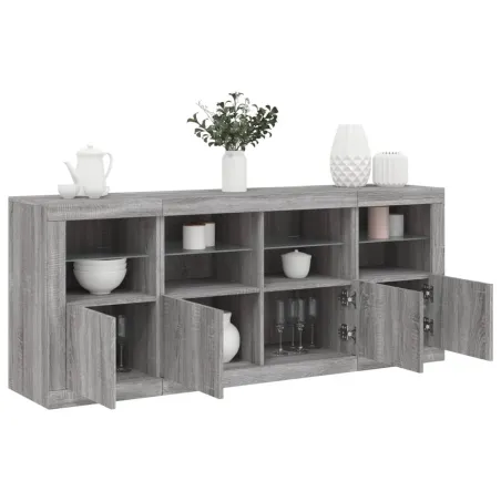 Buffet avec lumières LED sonoma gris 163x37x67 cm