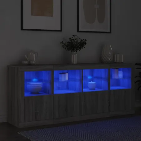 Buffet avec lumières LED sonoma gris 163x37x67 cm
