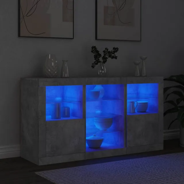 Buffet avec lumières LED gris béton 123x37x67 cm