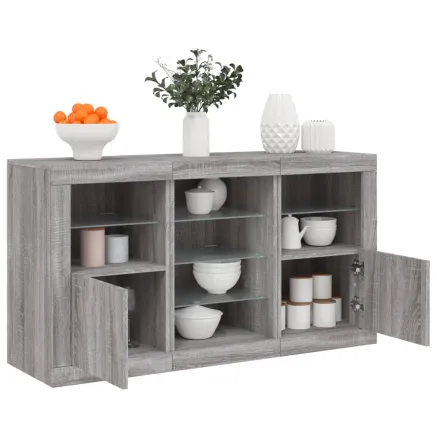 Buffet avec lumières LED sonoma gris 123x37x67 cm