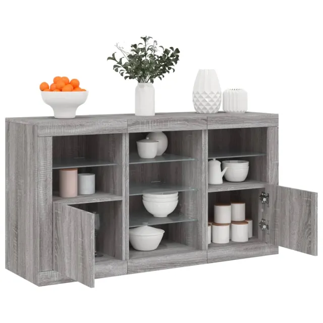 Buffet avec lumières LED sonoma gris 123x37x67 cm